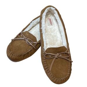 Arizona Jean Co Women Moccasin Slippers Faux Suede & Fur Brown Size 9 Comfy Cozy